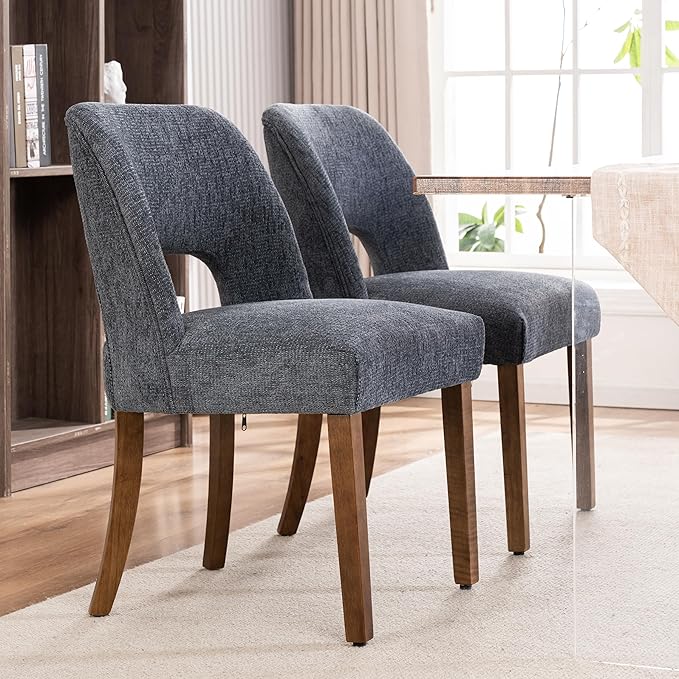 VKNOW Wooden Dining Chairs Set of 6, Modern Fabric Upholstered Dining Room Chair Kitchen Chairs, Farmhouse Dinner Chair for Kitchen Dining Room, Navy