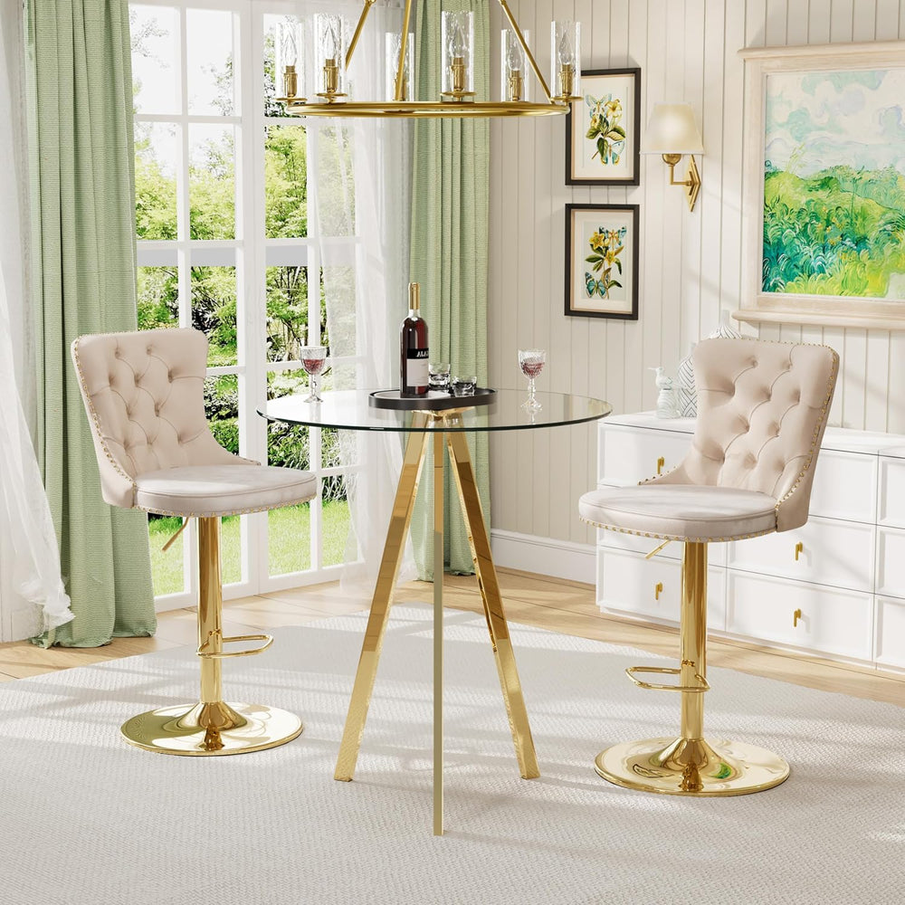 31.5'' Glass Round Bar Table with Stools Set for 2, Modern High Top P...