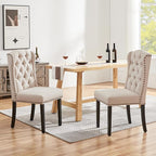 Yaheetech Upholstered Dining Chairs Set of 2 Button Tufted Kitchen Chairs with Solid Wood Legs and Nailhead Trims for Dining Room, Living Room, Restaurant, Beige