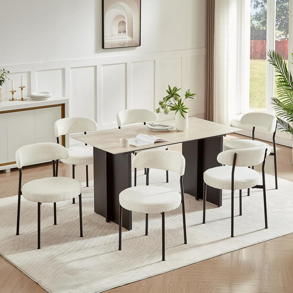 SoarFlash Dining Chairs, Beige Boucle Dining Chairs Set of 4, Kitchen Dining ...