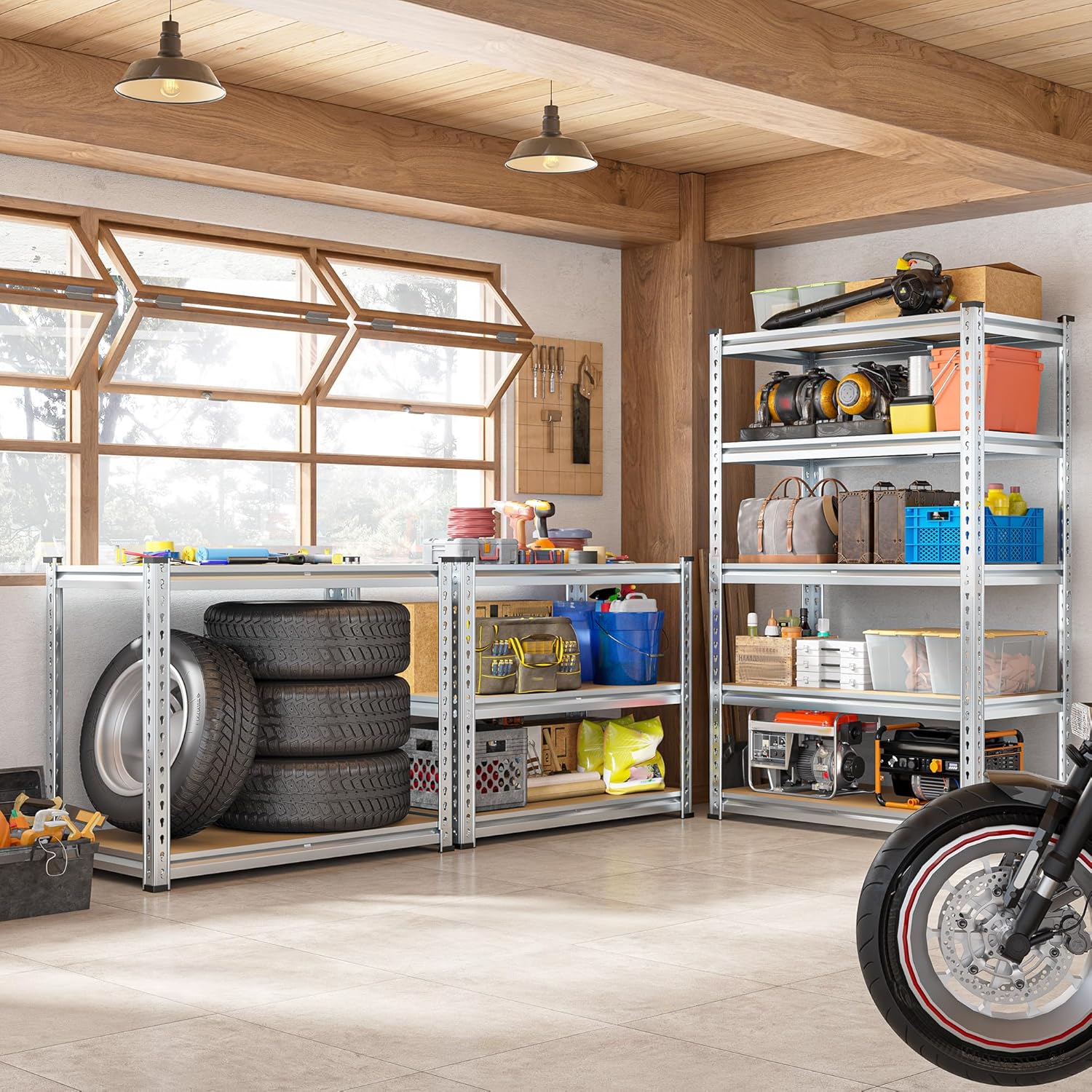 REIBII Garage Shelving, 5 Tier Storage Shelves Load 2020LBS, Adjustable Garage Shelves Heavy Duty, Metal Shelving Unit with Waterproof Columns for Warehouse, 35.5" W x 11.9" D x 72" H, Galvanized