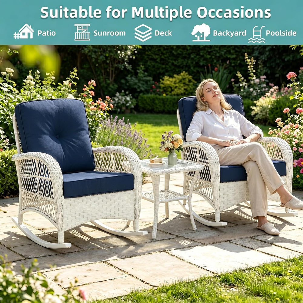 MEETWARM Outdoor Wicker Rocking Chairs Set of 2, Rattan Patio Rocker Chairs w...