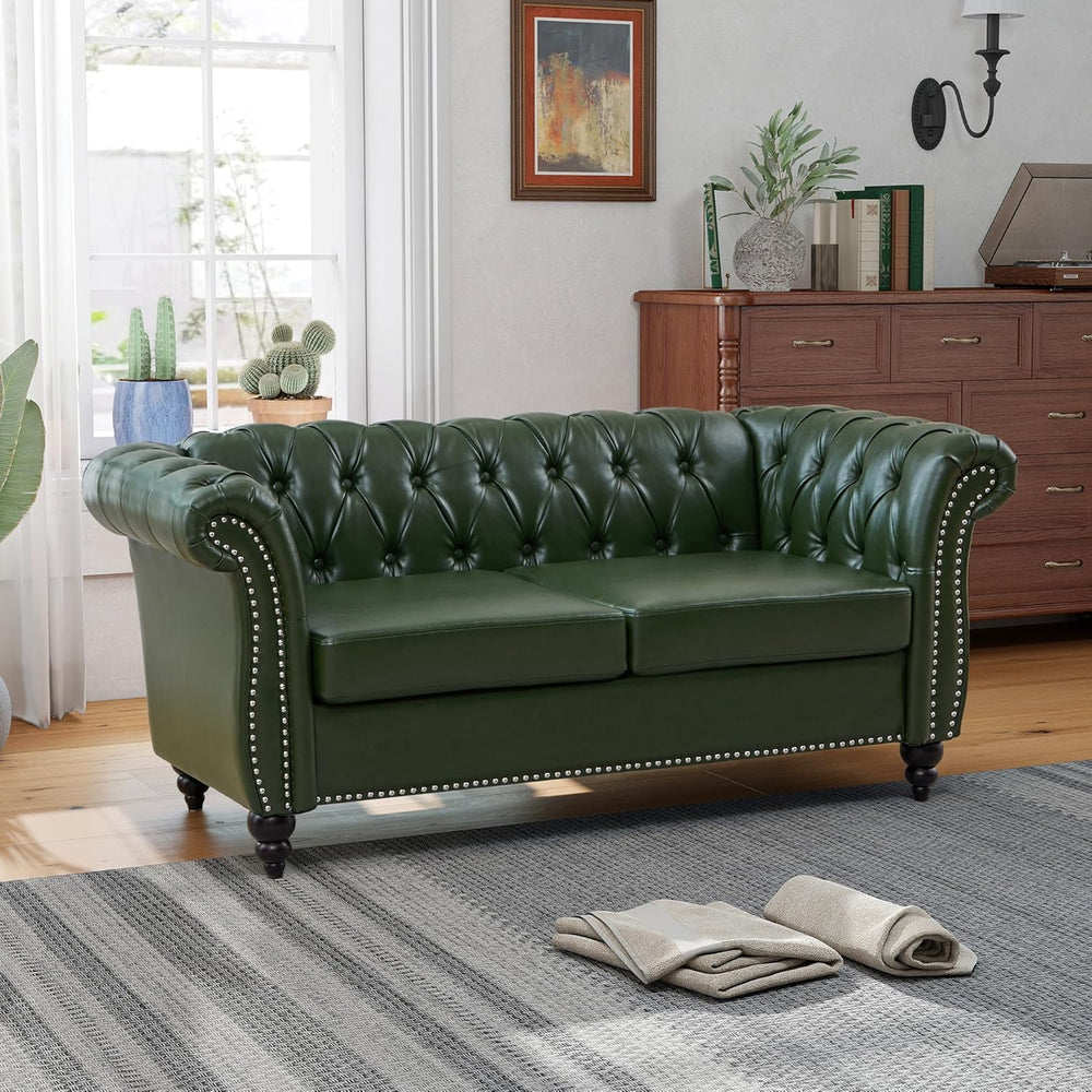 QHITTY Accent Sofa, Chesterfield Loveseat Modern Leather Couch Upholstered So...