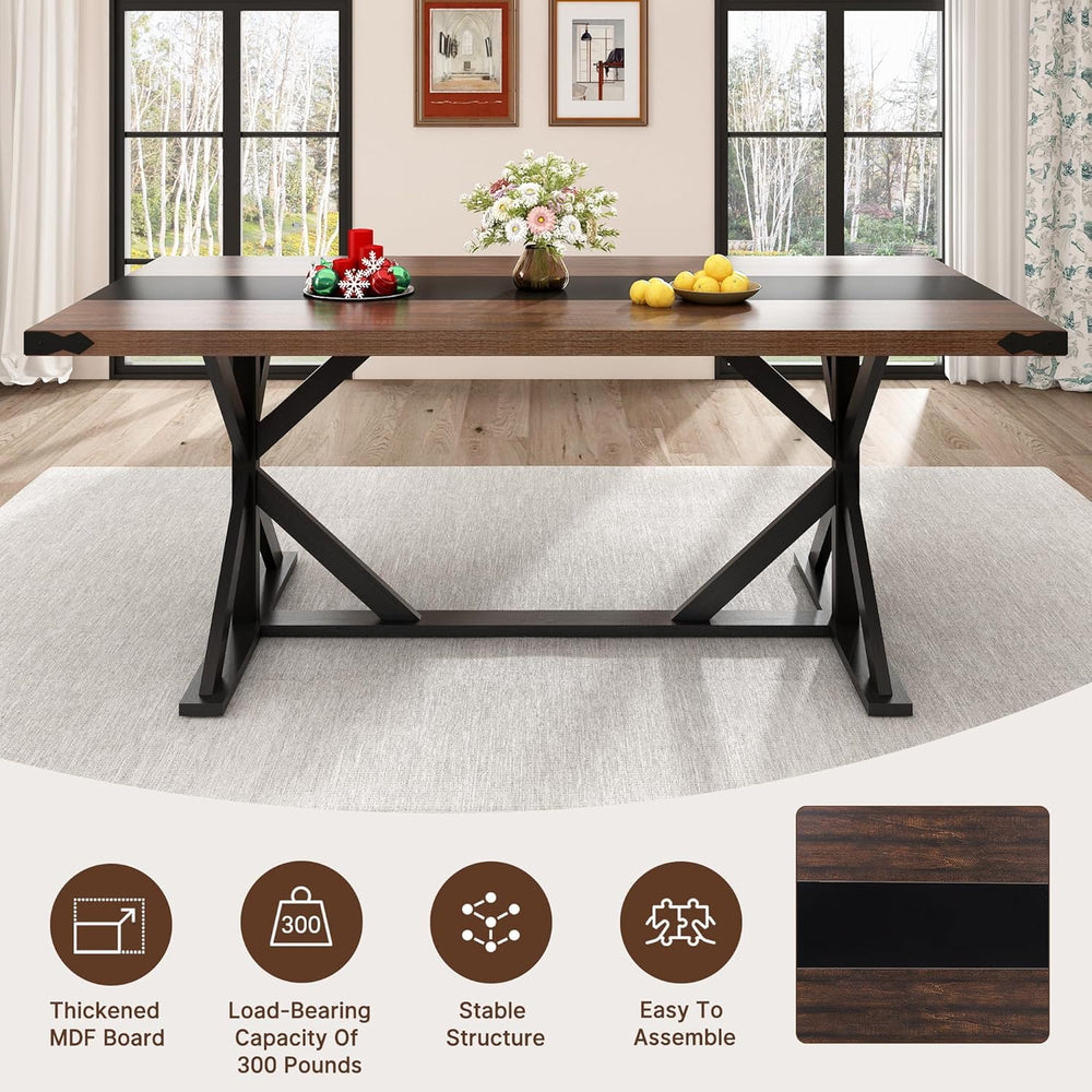 Hlivelood 71 Inch Dining Table for 6 People, Rectangular Kitchen Farmhouse Ta...