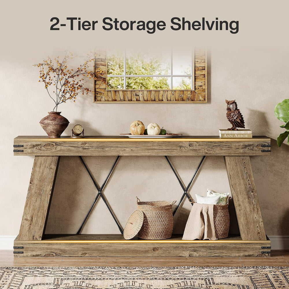 Tribesigns 70.87" Farmhouse Console Table with Storage (Light Brown Oak)...