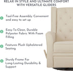 Evolur Linda Upholstered Plush Seating Swivel Glider in Shell, Greenguard Gold Certified, Modern Nursery Glider, Tool-Free Assembly
