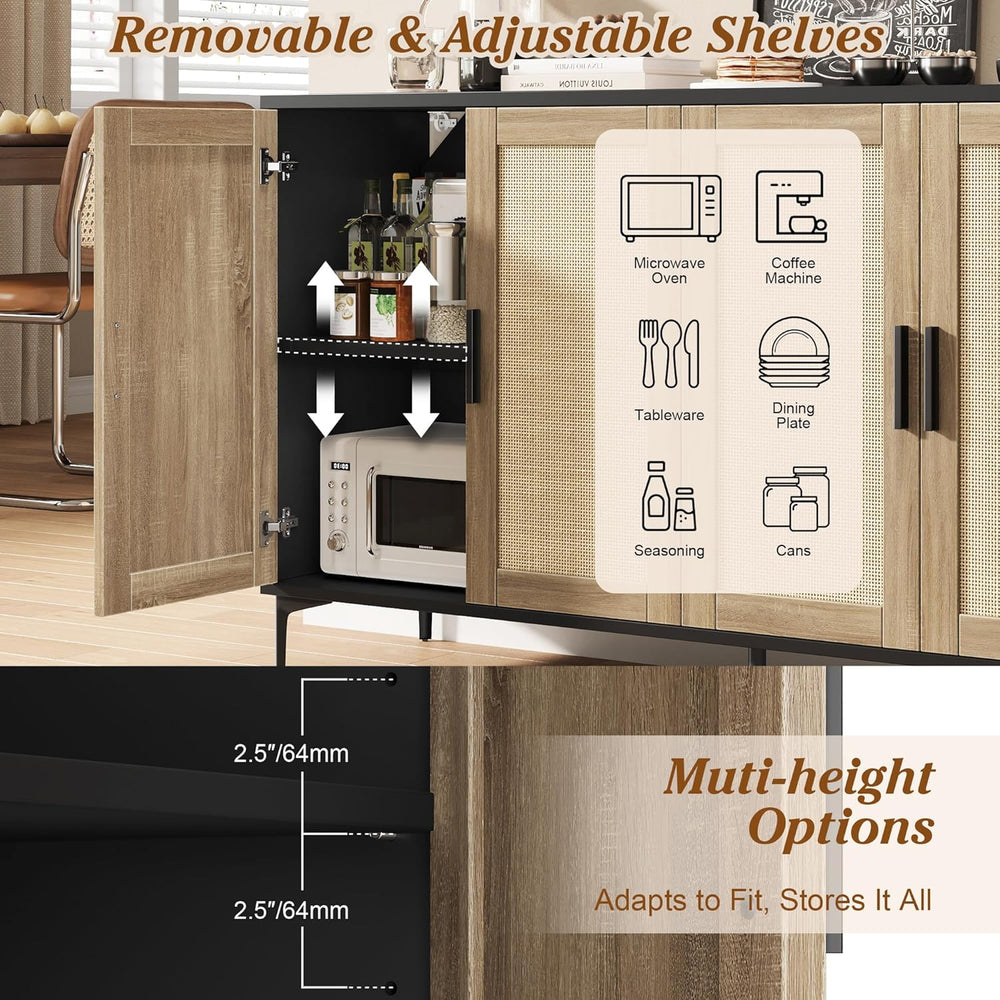 JASIWAY Buffet Cabinet with Storage, 48" Rattan Sideboard with Adjustabl...