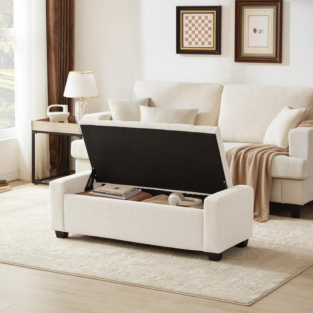Huatean Home 48" Ottoman with Storage, Beige Storage Ottoman Bench | Uph...