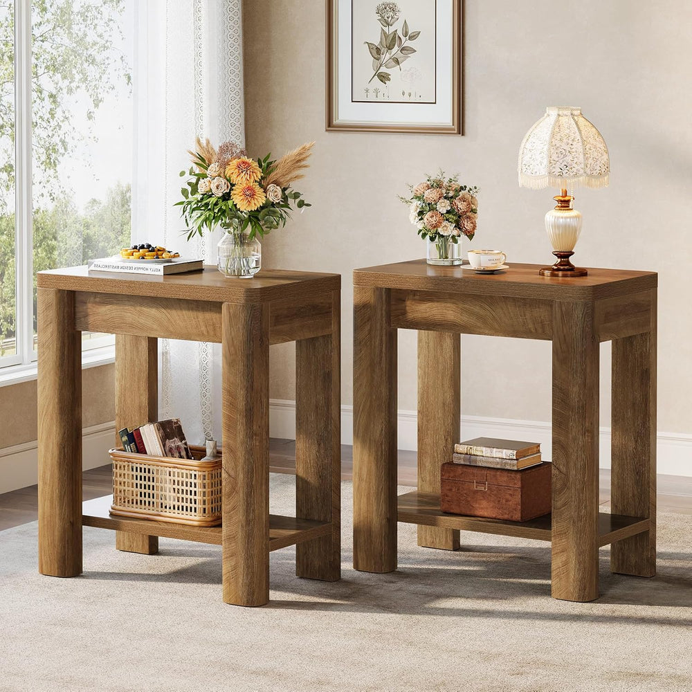 Tribesigns End Table for Living Room, Farmhouse Wooden Side Table with Storag...