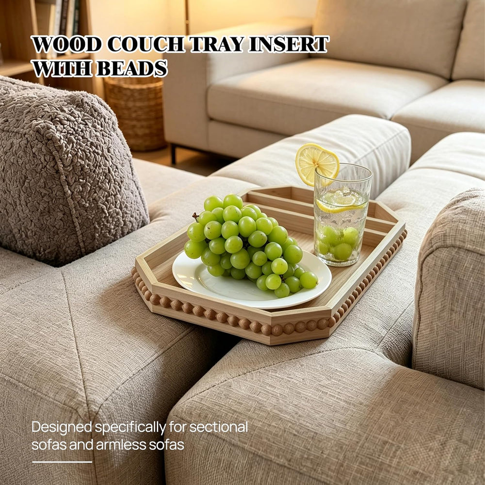 Wood Couch Tray Insert with Beads,Sofa Trays for Sectionals