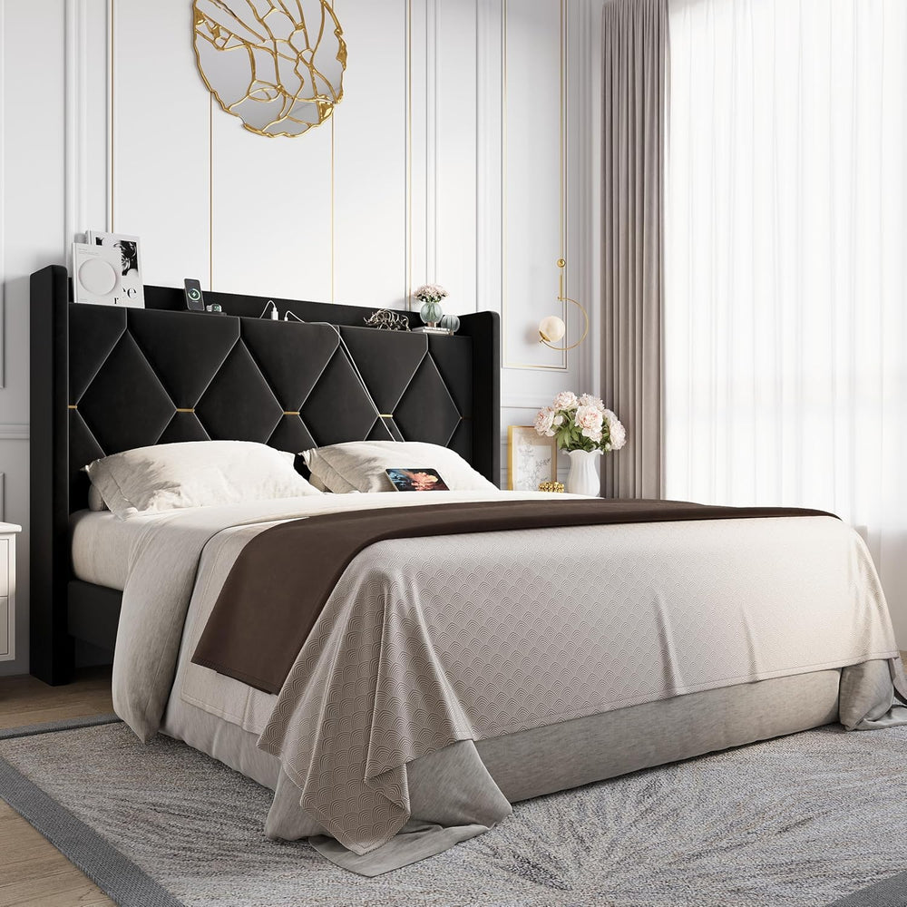 Allewie Queen Bed Frame with Storage Headboard & Smart Charging Station