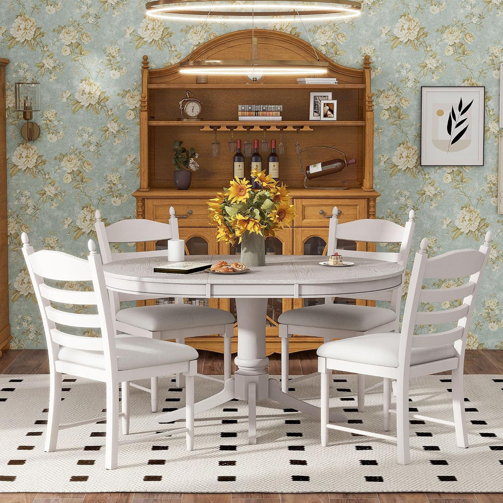 LUMISOL 5-Piece Solid Wood Dining Table Set for 4, Farmhouse Kitchen Table Se...