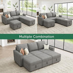 HONBAY Modular Sectional Sleeper Sofa Bed, Pull Out Couch with Storage Ottoman, U Shaped Sectional Couches for Living Room, Warm Grey