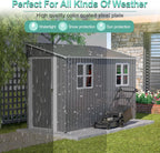 4x10 FT Outdoor Storage Shed, Metal Shed, Lockable Door, Sloping Roof, All-Weather Lean to Resin Shed for Garden, Backyard, Patio, Lawn (Gray)