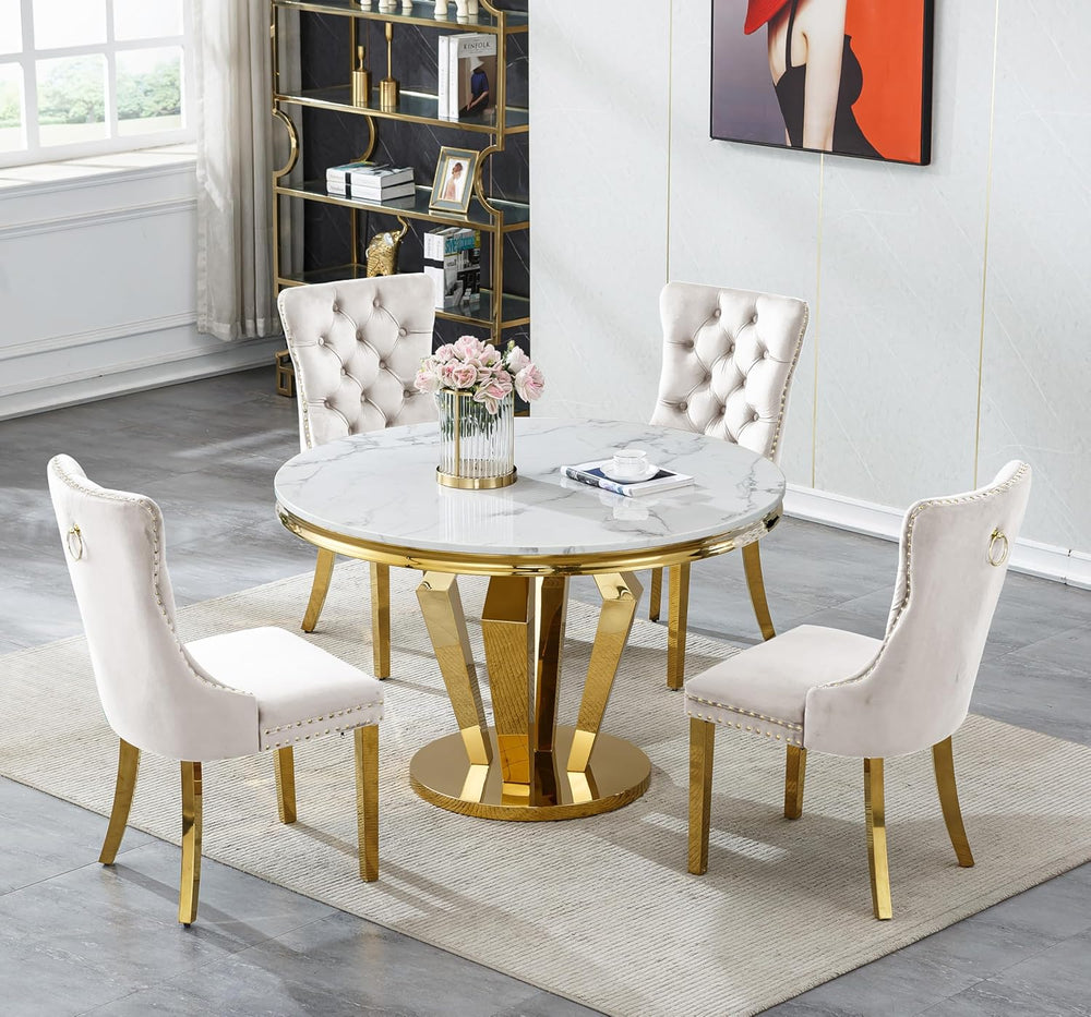 44.88" Round Dining Table Set, Luxury Diamond-Shape Dining Room Table wi...