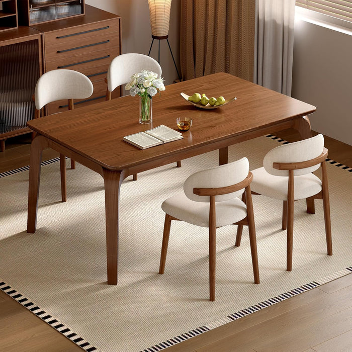 47'' Solid Wood Dining Table for 4 People, Modern Dining Table with Curved Transitions, Farmhouse Kitchen Table for Dining Room, Living Room, Kitchen (Walnut, Table only, Rubberwood)
