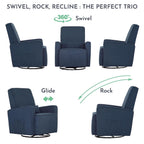 Evolur Holland Upholstered Plush Seating Glider Swivel, Glider Chair for Nursery in Navy, Modern Nursery Glider, Tool-Free Assembly, Easy to Clean, Environmentally Conscious Glider
