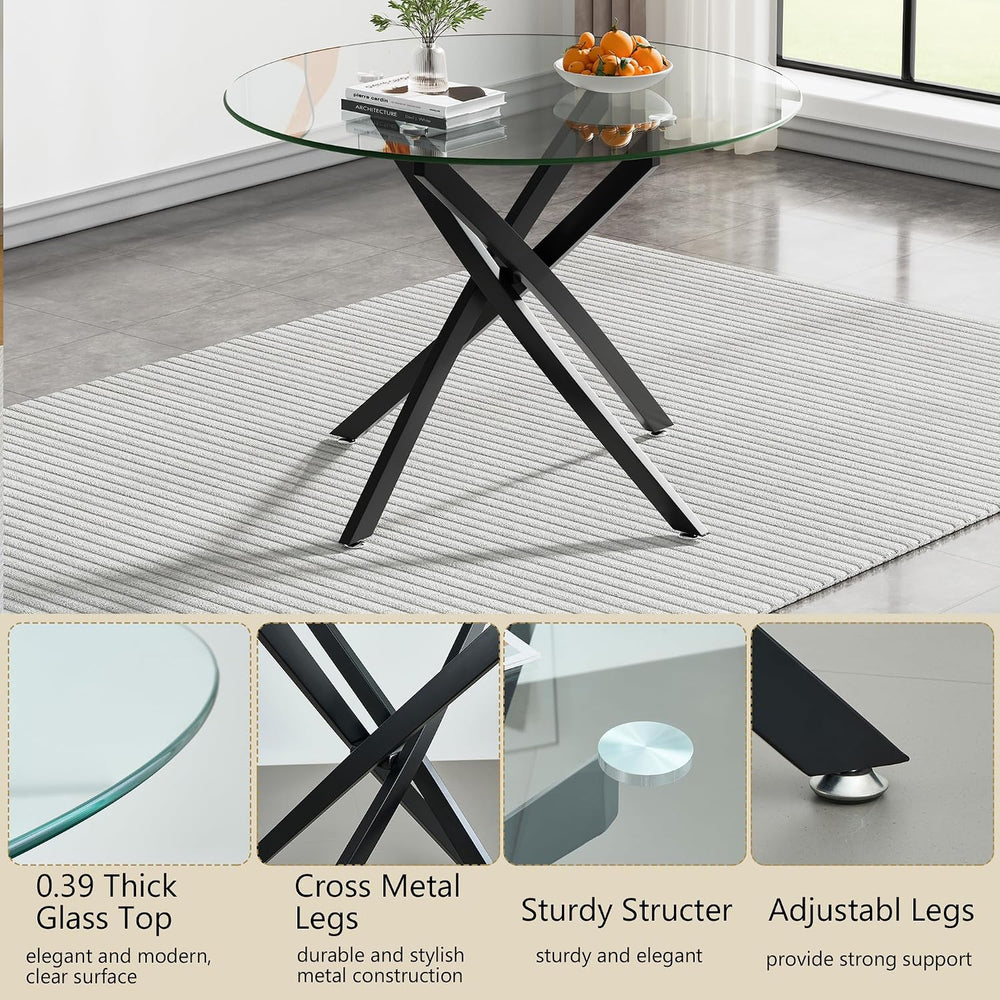 HomVent 47'' 3 Piece Round Glass Dining Table Set for 2