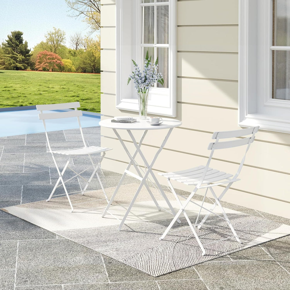 Bistro Table and Chairs Set of 2, 3 Piece Folding Patio Bistro Set, White