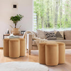 Camel Velvet Ottoman Set of 2, Small Vanity Stool, Modern Footstool | Multi-Functional Ottoman Stool, Footrest for Couch, Flower Footstool for Makeup Room, Entryway and Living Room
