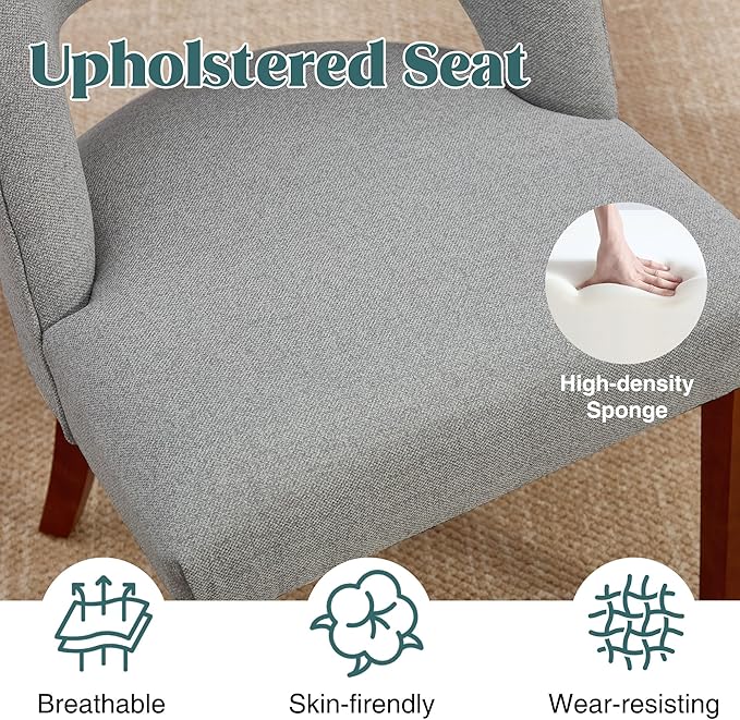 Dining Chairs Set of 4,Modern Dining Room Chairs with Thick Cushions,Upholstered Linen Fabric Kitchen Chairs for Kitchen Dining Room LIGHTGREY
