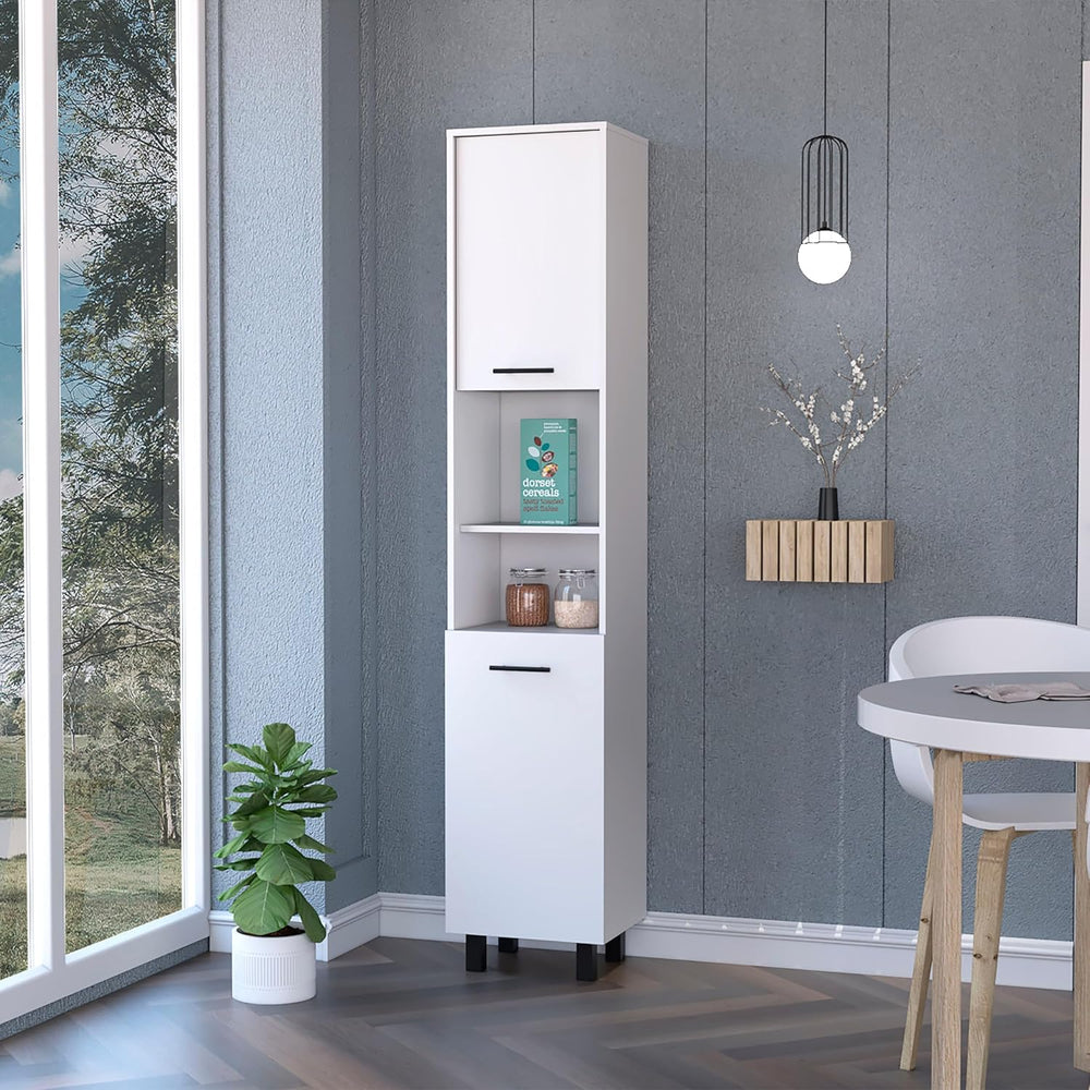 Small White 2-Door Pantry Cabinet with Shelving, Kitchen Storage, Versatile C...