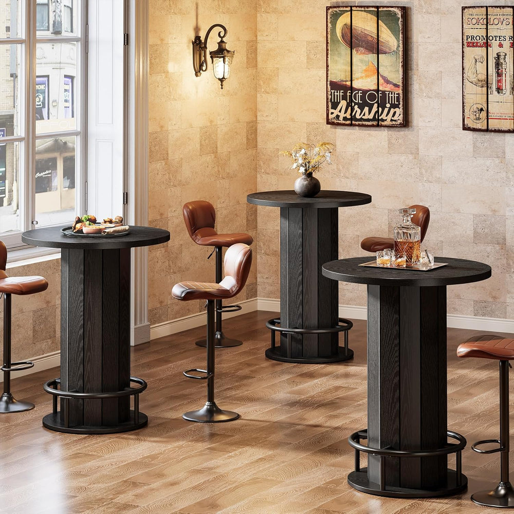 Tribesigns Round Bar Table, 39.4" H Wood Bistro Pub Table with Metal Rin...