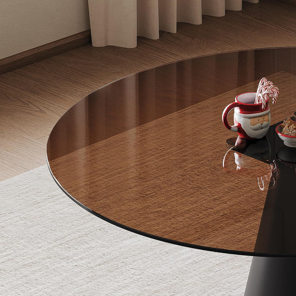 35 Inch Round Glass Dining Table, 8mm Tempered Glass Tabletop with Carbon Ste...