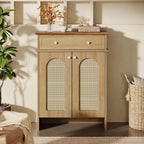 Tribesigns Shoe Cabinet with Doors, 6-Tier Shoe Rack with Drawer and Adjustable Shelves, 43.3" Tall Boho Farmhouse Shoe Storage Cabinet for Entryway, Hallway, Bedroom (Natural & Walnut)