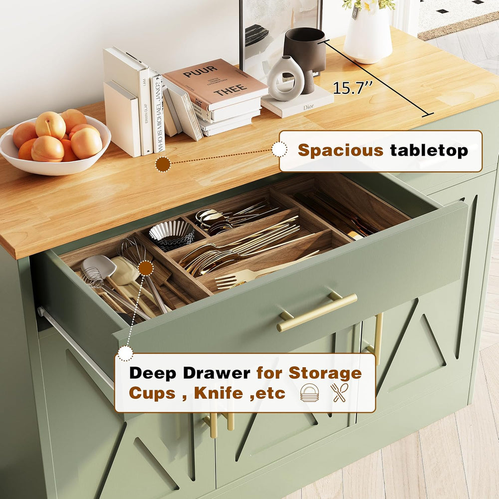 Vongrasig 43" Farmhouse Sideboard Buffet Cabinet with Storage, Green