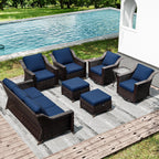 Wicker Patio Furniture Sets, 8 Pieces Upgraded Large Size Outdoor Furniture with Swivel Rocking Patio Chairs, Patio Dining Chair, 3-Seat Sofa, Outdoor Ottoman, Thick Cushions, Wide Armrest