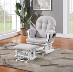 Glider and Ottoman White Wood and Woven Gray Fabric