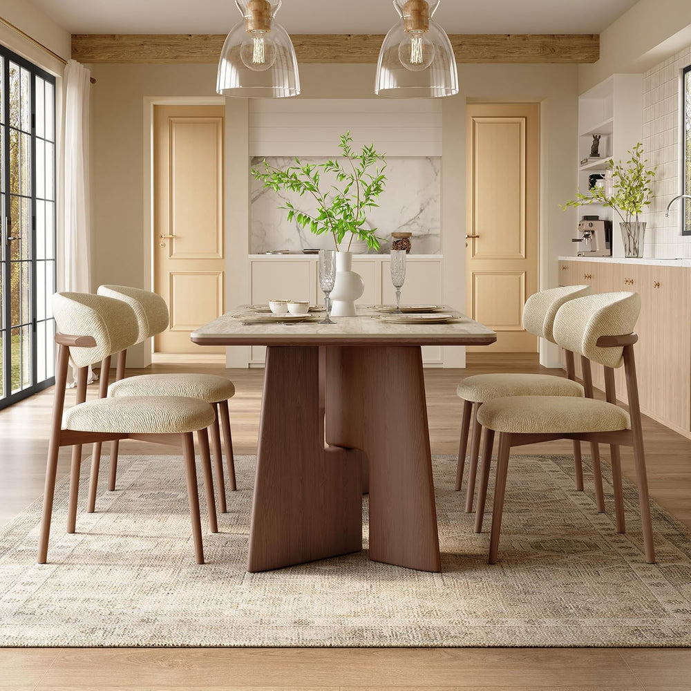 71" Modern Sintered Stone Dining Table for 6-8, Solid Wood Base Rectangu...