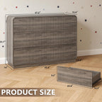 Dresser for Bedroom with 6 Drawers, Fluted Chest of Drawers with Round Curved Corner, Hidden Handles, Modern Wood Storage Organizer for Bedroom, Nursery, Living Room