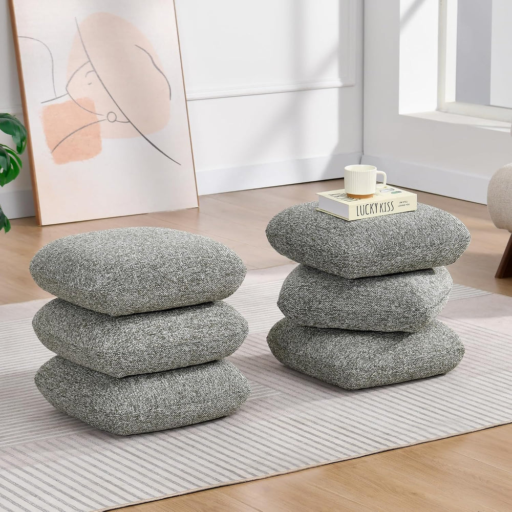 DUHOME 360°Swivel Upholstered Square Ottoman with Storage,Modern Boucle Ottom...