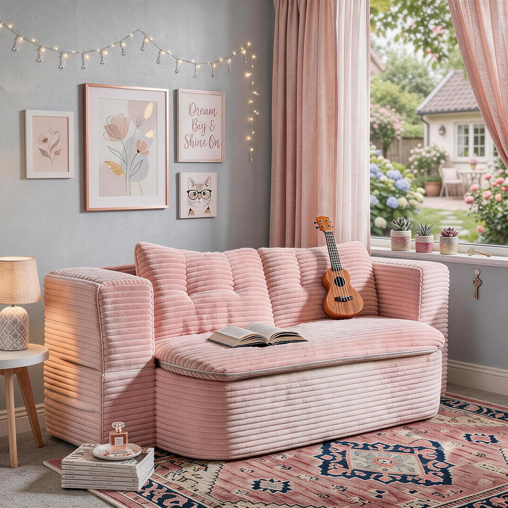78.7" Futon Sofa Bed, Memory Foam Convertible Couch, Pink | Sophisticate...