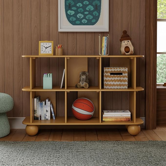 Babyletto Crosby Assembled Open Bookcase Kids Book Case w/Wide 6-Cube Montessori Wooden Book Shelves for Bedroom/Playroom/Living Room/Office - Modern Wood Bookshelf - Honey