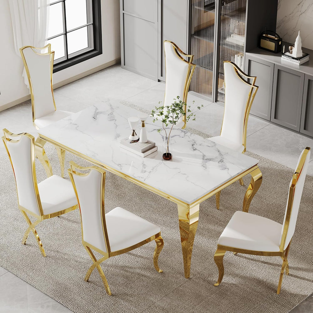 Luxury Dining Chairs Set of 4, Modern White Leather Upholstered Kitchen Chair...