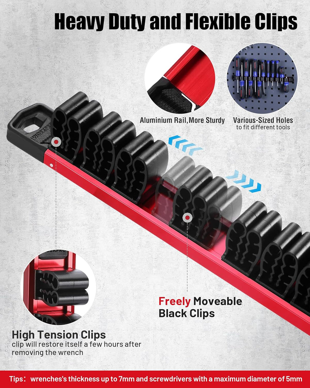 WORKPRO 8-Piece Magnetic Socket & Screwdriver Organizer, Quick-Release Rail