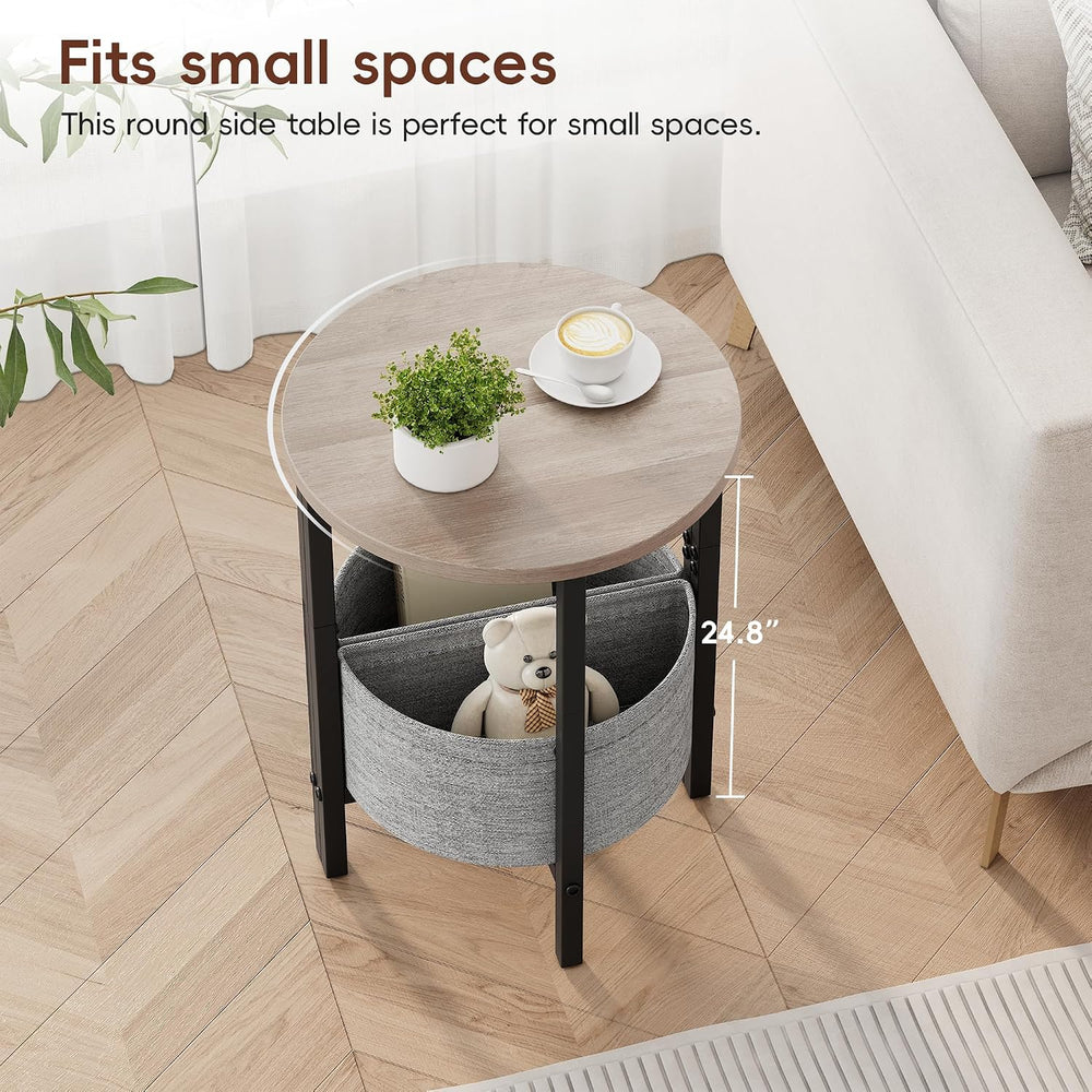 Vagusicc Small Round Side Table End Table, Tall Accent Table with Storage Bas...