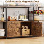 IRONCK Bakers Rack with Power Outlet, Coffee Bar Cabinet, Vintage Brown | Built-In Power Outlet. 55-inch countertop fits microwaves. Wine glass holder, 5 hooks, 2 cabinets. P2 MDF. Anti-tip.
