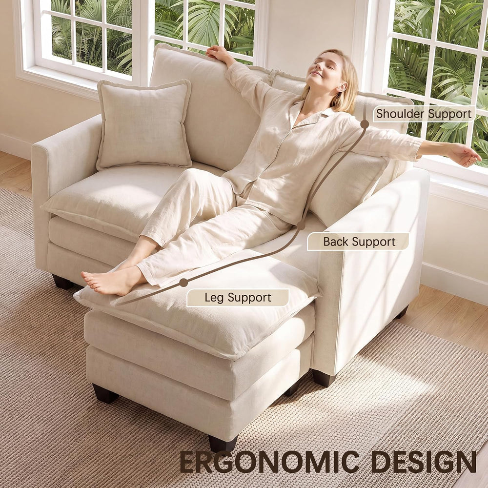 52" Loveseat Sofa, L-Shaped Cloud Love Seat Couches with Ottoman