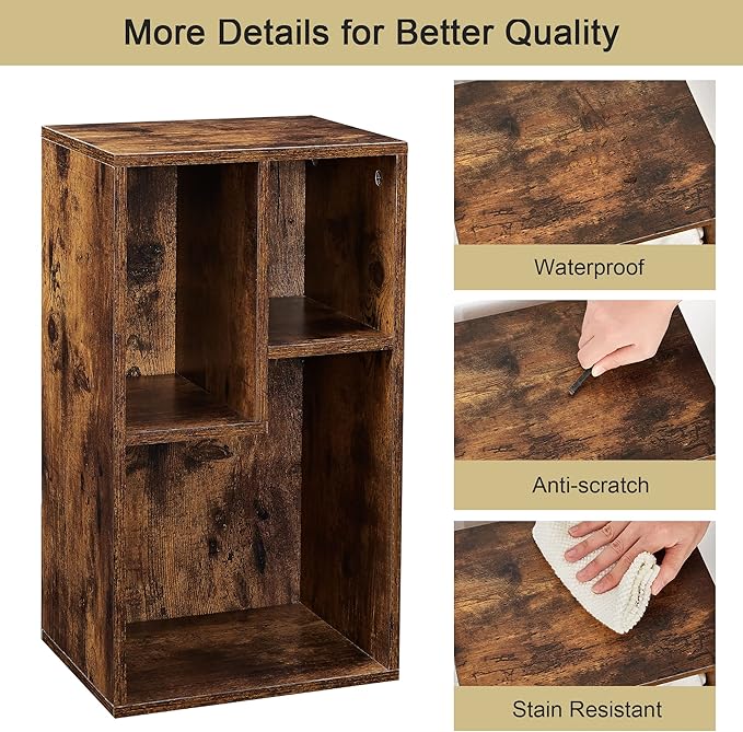VECELO Small Bookshelf, 3 Cube Shelf, Fits Tallest Hardcovers, Horizontal Available, Modern Storage Organzier for Small Spaces, Vintage Brown