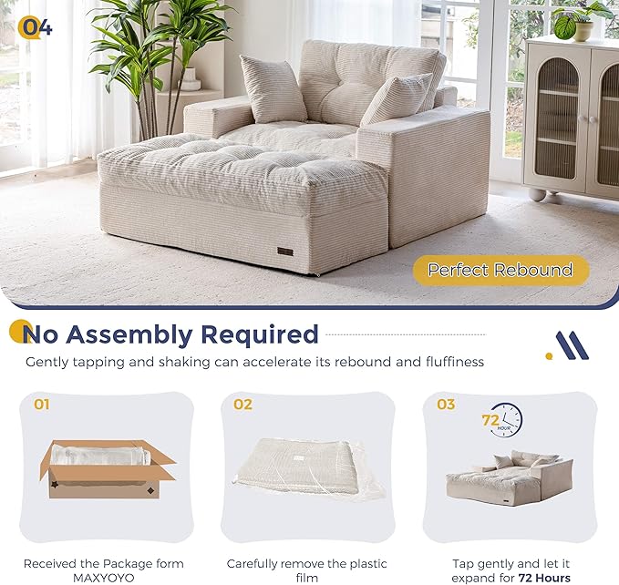 MAXYOYO Modular Sectional Chaise Lounge Sofa, Upholstered Lounge Chair with Ottoman, Comfy Couch with Layered Cushion, Tufted Upholstered Sleeper Chair for Living Room, No Assembly, Beige