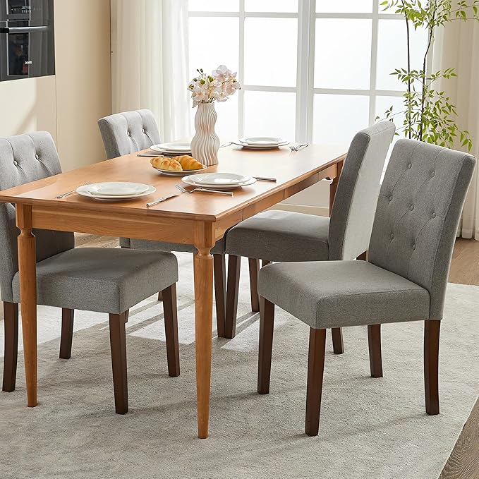 Upholstered Dining Chairs Set of 2, Button Tufted Parsons Chairs with Wood Le...