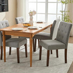 Upholstered Dining Chairs Set of 2, Button Tufted Parsons Chairs with Wood Legs and Padded Seat, Modern Fabric Side Chairs for Dining Room Kitchen Farmhouse Hotel, Gray