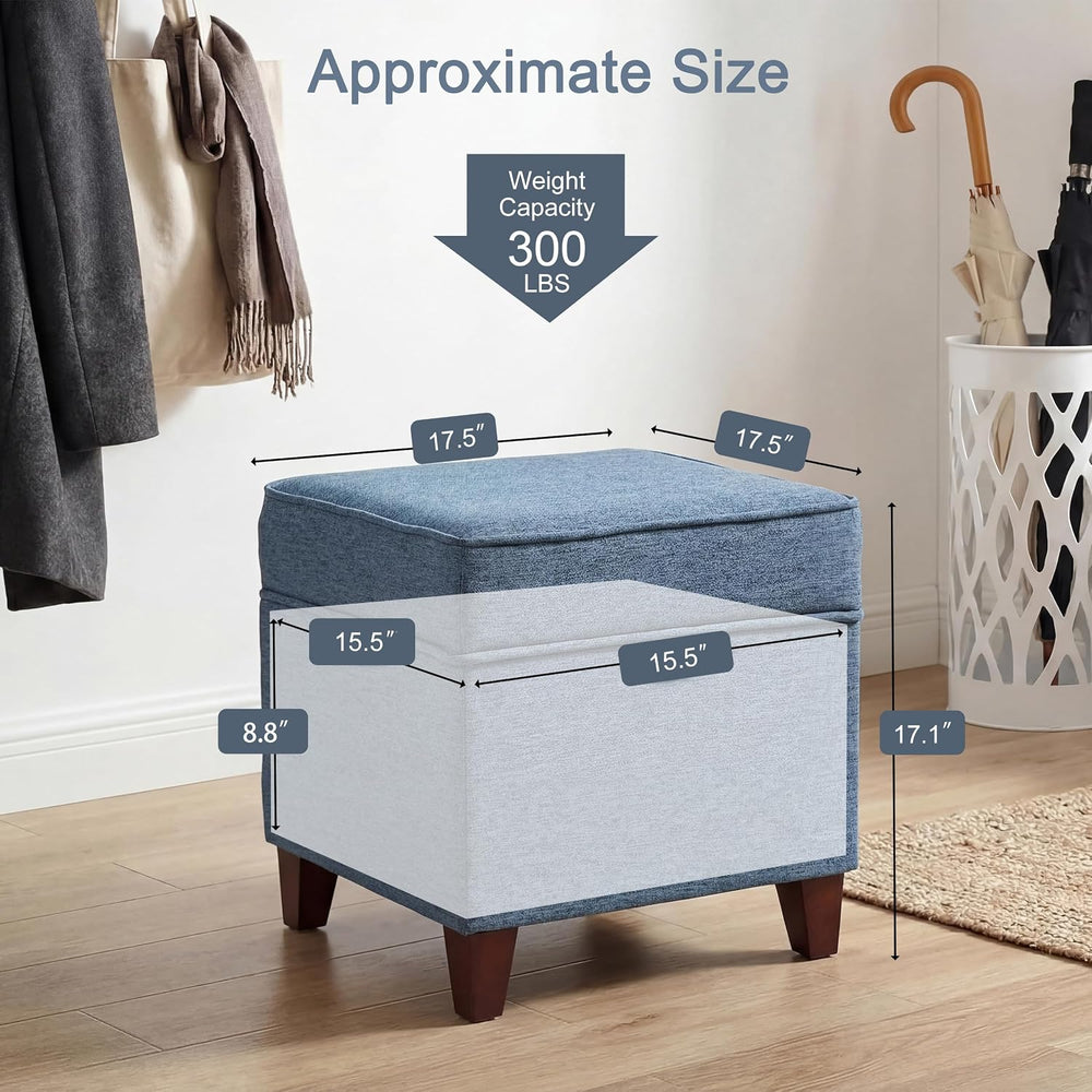 Linen Storage Ottoman with Wooden Legs, 17" Square Upholstered Flip-Top ...