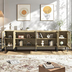 Modern TV Stand for TVs up to 100 Inch, Entertainment Center TV Console with Storage Cabinets and Glass Doors,Media Console for Living Room,Oak