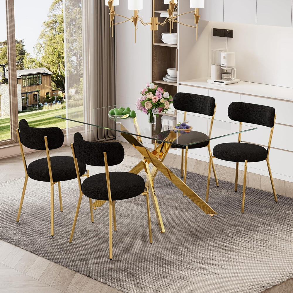 Glass Dining Table for 4-6, Contemporary Rectangular Dining Room Table with T...