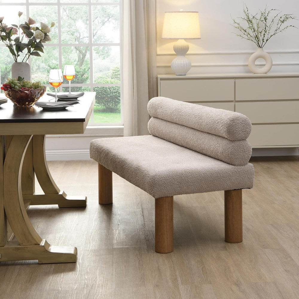 GDFStudio Upholstered Boucle Dining Bench with Backrest Farmhouse Entryway Be...